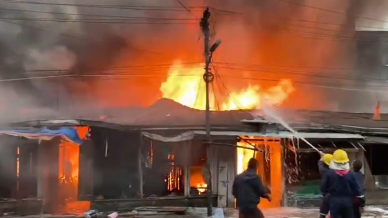 Arunachal Pradesh Fire: Nearly 700 Shops Gutted as Blaze Ravages Naharlagun Daily Market Near Itanagar (Watch Video)