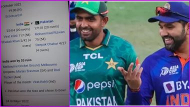 India vs Pakistan ICC T20 World Cup 2022 Fake Scorecard Goes Viral on Twitter, Predicts Virat Kohli's Century in Upcoming Cricket Match at MCG