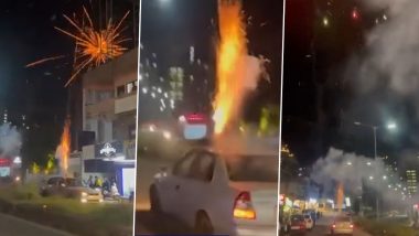 Karnataka: Youth Bursts Sky Shot Crackers From Moving Car in Udupi, Arrested (Watch Video)