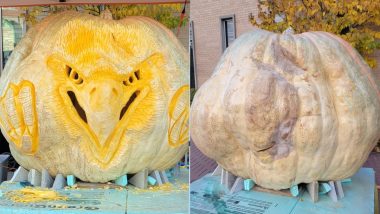 Heaviest Jack-o’-Lantern For Halloween 2022: Guinness World Records Shares Pics of Jack-o’-Lantern Carved From a Pumpkin Weighing 1100 Kgs!