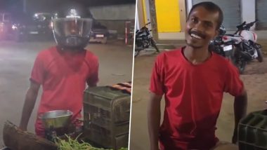 Video: Vendor Sells Vegetables, Gutkha Wearing Helmet in Madhya Pradesh's Sidhi District