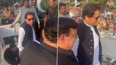 Pakistan: Imran Khan Kicks Off ‘Haqeeqi Azadi March’ From Lahore, Targets ISI Chief Lt Gen Nadeem Anjum in Emotionally-Charged Speech (Watch Video)