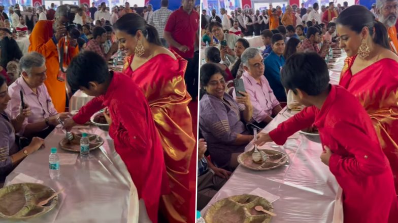 Navratri 2022: Kajol Is 'Proud' of Her Son Yug Devgn as He Serves Food at Durga Puja Pandal (Watch Video)