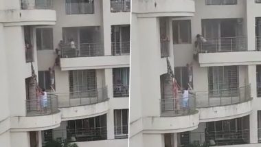 Kalyan: Fire Breaks Out at Flat in 30-Storey Building, Residents Use Saree to Climb Down and Escape Blaze (Watch Video)