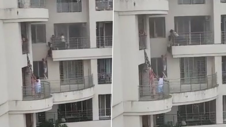 Kalyan: Fire Breaks Out at Flat in 30-Storey Building, Residents Use Saree to Climb Down and Escape Blaze (Watch Video)