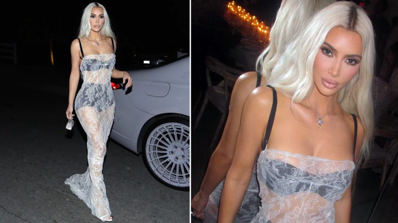 Kim Kardashian Dolls Up in 'Naked Dress' With Black Lingerie Underneath for Her 42nd Birthday (View Pics)