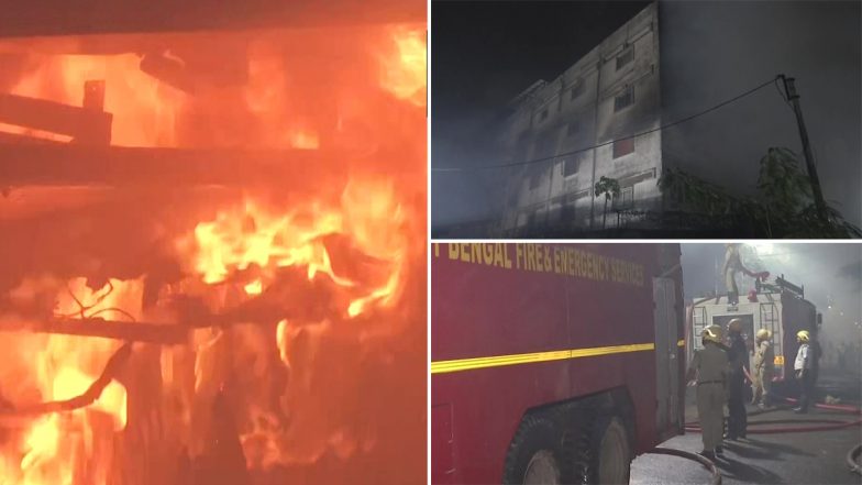 West Bengal: Fire Breaks Out in Godown in Kolkata's Bantala Leather Complex Area; Rescue Operation Underway (See Pics)