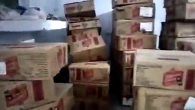 UP Shocker: Several Cartons of Illicit Liquor Recovered From Kitchen Store of Government School in Kushinagar (Watch Video)