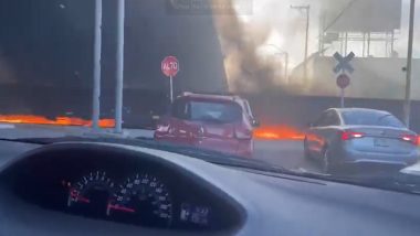 Video: Cargo Train Drives Through Flames After Crashing Into Fuel Truck in Central Mexico, Several Homes Set on Fire