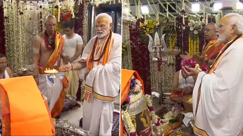 PM Narendra Modi Offers Prayers at Mahakal Temple in Madhya Pradesh’s Ujjain (Watch Video)