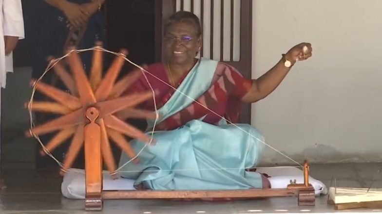 Video: President Droupadi Murmu Spins Charkha at Mahatma Gandhi Ashram in Ahmedabad’s Sabarmati