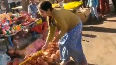 Lucknow Shocker: Woman Caught on Camera Vandalising Potteries of Road Side Vendors in Posh Patrakarpuram, Videos Go Viral