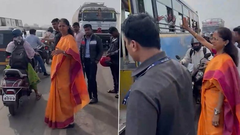 Video: NCP MP Supriya Sule Helps Clear Traffic Jam on Maharashtra Highway