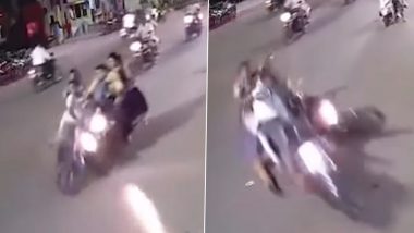 Video: Woman Slaps Reckless Rider for Causing Bike Crash in Odisha's Angul, Wild Accident Caught on CCTV