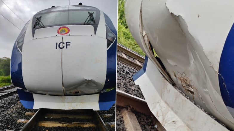 Twice in Row! Vande Bharat Express Damaged After Hitting Cattle in Gujarat on Second Consecutive Day (See Pics)