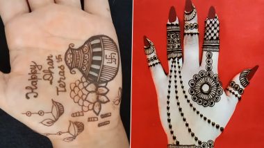 Last-Minute Mehndi Designs for Dhanteras 2022: Celebrate Shubh Dhanatrayodashi by Adorning Your Hands With Simple and Creative Henna Patterns (Watch Tutorial Videos)