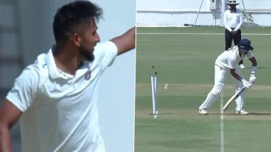 Umran Malik Cleans Up Jaydev Unadkat With a Yorker During Saurashtra vs ROI Irani Cup 2022 Match (Watch Video)