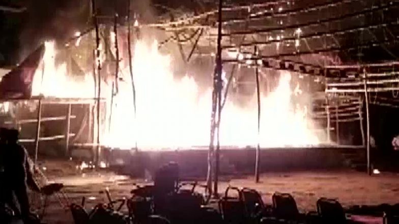 Fire Burns on Ramlila Stage To Ground in Uttar Pradesh's Etawah
