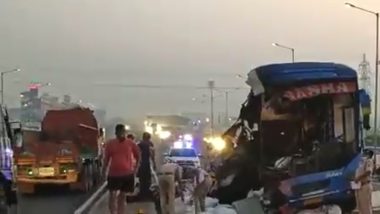 Gujarat: Six Killed, 13 Injured As Bus Collides With Container Truck on Ahmedabad-Mumbai National Highway in Vadodara (Watch Video)