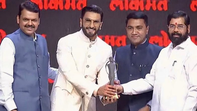 Ranveer Singh Wins Lokmat Maharashtrian of the Year Honour; Receives Award From Maharashtra CM Eknath Shinde, Deputy CM Devendra Fadnavis and Goa CM Pramod Sawant (View Pic)