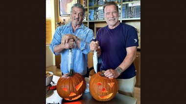 Sylvester Stallone and Arnold Schwarzenegger Carve Pumpkin Heads for Halloween 2022, Former Says ‘That’s What Real Action Guys Do With Their Free Time’ (View Pic)