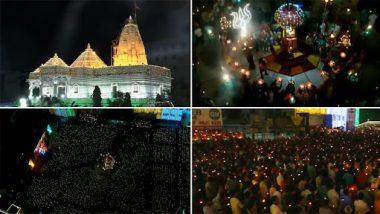 Navratri 2022: Devotees Perform ‘Maha Aarti’ at Temple in Gujarat’s Surat Amid Celebrations on Eighth Day of Navratri (Watch Video)