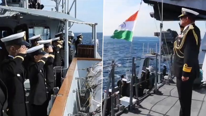 Indian Navy Ships INS Shivalik And INS Kamorta Participate in City Parade Organised in Japan’s Yokosuka As Part of Harbour Activities For IFR-22 (Watch Video)