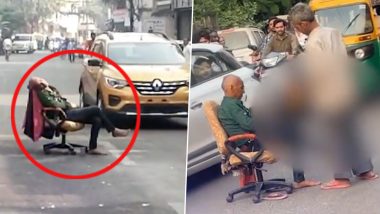 Viral Video: Man Sits on Chair in Middle of the Road, Drinks Alcohol After Officials Remove His Shop From Footpath in MP’s Gwalior