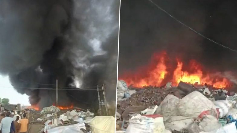 Odisha Fire: Massive Blaze Erupts at Scrap Godown in Jajapur (Watch Video)