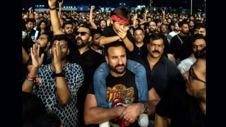 Saif Ali Khan Enjoys a Rock Concert Amidst the Crowd With Taimur on His Shoulders