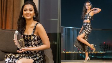 Tejasswi Prakash Mesmerizes Us in High Slit Subtle Bling Skirt Flaunting Her Filmfare Achievers Award! (View Pic)