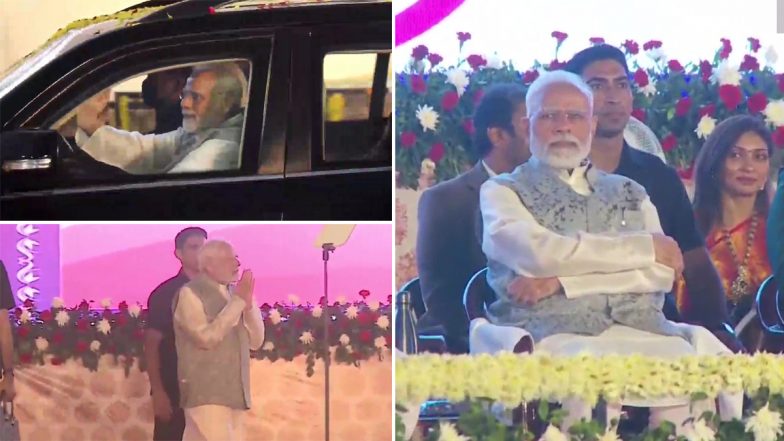 Papa Ni Pari Lagnotsav 2022: PM Narendra Modi Arrives at Venue of Mass Wedding Ceremony in Bhavnagar (See Pics)