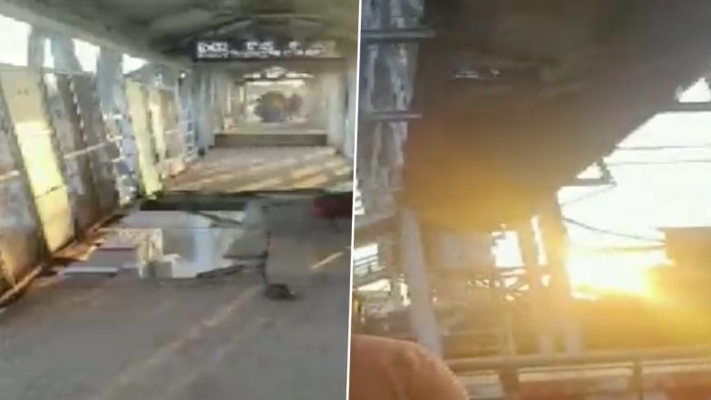 Maharashtra Bridge Collapse: Slabs of Foot Overbridge Fall Off at Balharshah Railway Junction in Chandrapur, Several Feared Injured (Watch Video)