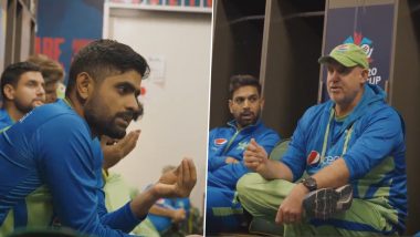 Pakistan in T20 World Cup 2022 Semis: Babar Azam, Matthew Hayden Address Pakistan Players in Dressing Room Following Their Qualification in Semifinals (Watch Videos)