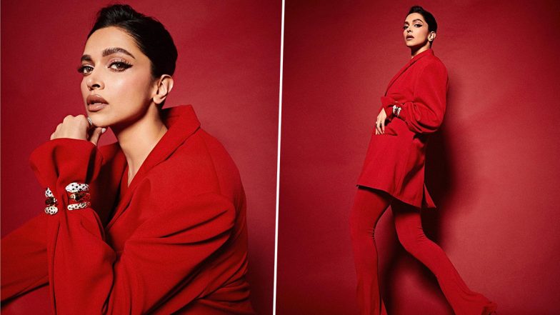 Deepika Padukone Takes Her Style Quotient to an All New High as She Poses in a Red Blazer Suit! (View Pic)