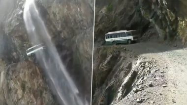 Thrilling Ride! HRTC Bus Travels Along Risky and Slippery Chamba To Killar Road in Himachal Pradesh; Viral Video Will Have You On the Edge of Your Seat