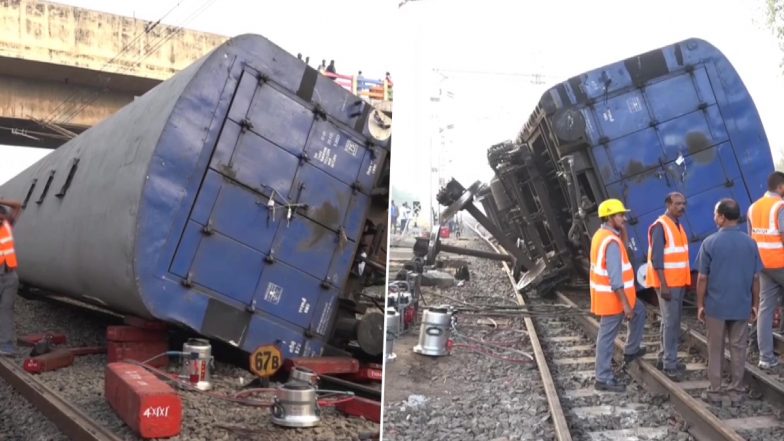 Goods Train Derails at Rajahmundry Yard in Andhra Pradesh, Railway Services Affected (see Pics)