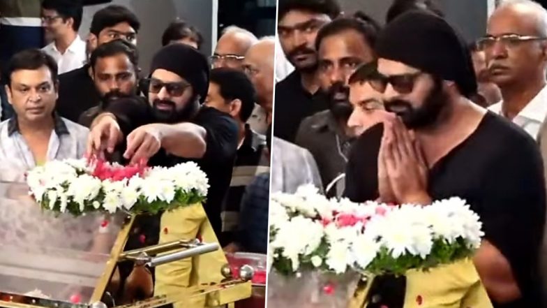 Superstar Krishna Funeral: Prabhas Pays His Tributes to the Legend of Telugu Cinema (View Pics & Video)