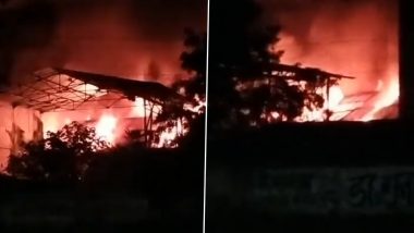 UP Fire: Blaze Erupts at Cardboard Factory in Saharanpur (Watch Video)