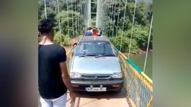 Karnataka Shocker: Tourists Drive Car on Suspension Bridge After Morbi Tragedy, Locals Confront Them (Video)