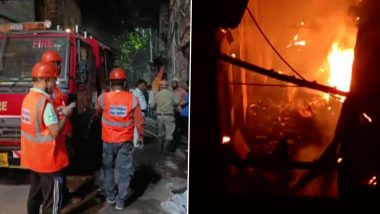 West Bengal Fire: Blaze Erupts at Three-Storey Building in Kolkata’s Tirreti Bazaar (See Pics)