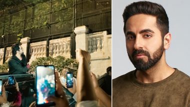 Ayushmann Khurrana, Self-Confessed Fan of Shah Rukh Khan, Poses in Front of Mannat and Gets Mobbed by Fans (View Pic)