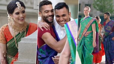 Viral Video: Two Best Men Surprise Indian Groom by Showing Up in Saree at South Indian Wedding in US's Michigan