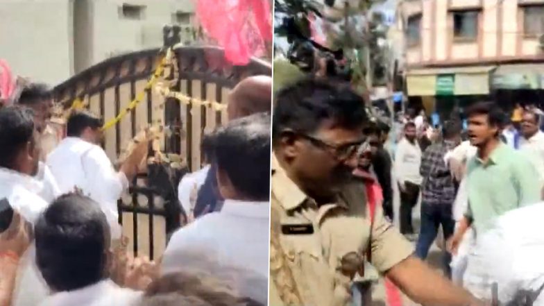 TRS Workers Attack And Vandalise BJP MP Arvind Dharmapuri’s House in Hyderabad (Watch Video)