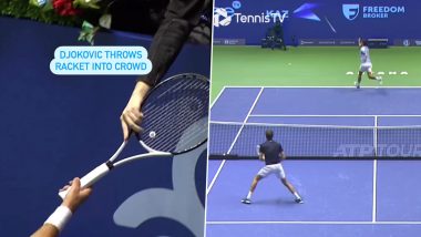 Novak Djokovic Sends Racket Flying Into Crowd, Boy Returns It During Astana Open 2022 Semifinal Against Daniil Medvedev (Watch Video)