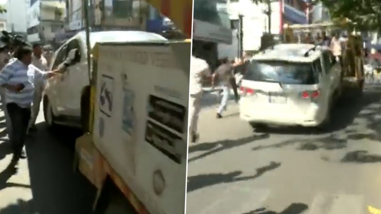 Hyderabad Police Drag Sharmila Reddy's Car As She Sits Inside and Continues To Protest Against Telangana CM KCR (Watch Video)