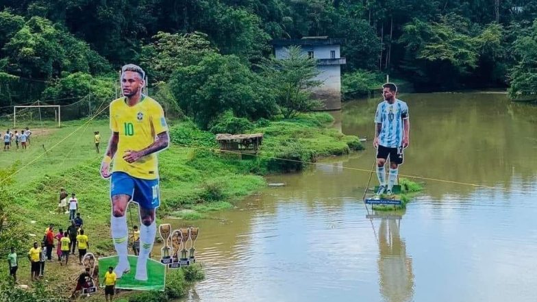 Lionel Messi, Neymar Cutouts Set Up in Kerala Village Ahead of FIFA World Cup 2022 (Watch Video)