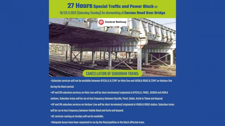 Mumbai Local Train 27-Hour Power Block on November 19, 20: No Trains Between CSMT and Byculla, and Vadala on Central, Harbour Lines Due To Carnac Bridge Demolition; Check Timing and Last Local Schedule