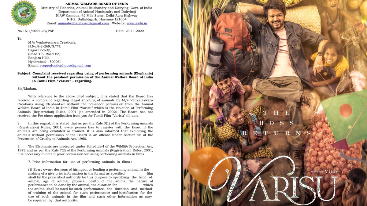 Varisu: Complaint Filed Against Thalapathy Vijay-Starrer for Using  Elephants Without Pre-Shoot Permission; Animal Welfare Board Demands  Explanation (View Statement) | 🎥 LatestLY