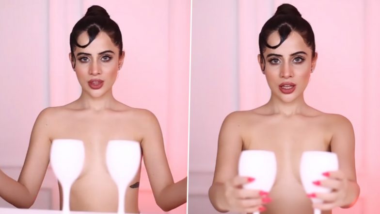 Urfi Javed Covers Her B**bs With Wine Glasses and Shows Off Her Topless Avatar Once Again (Watch Video)